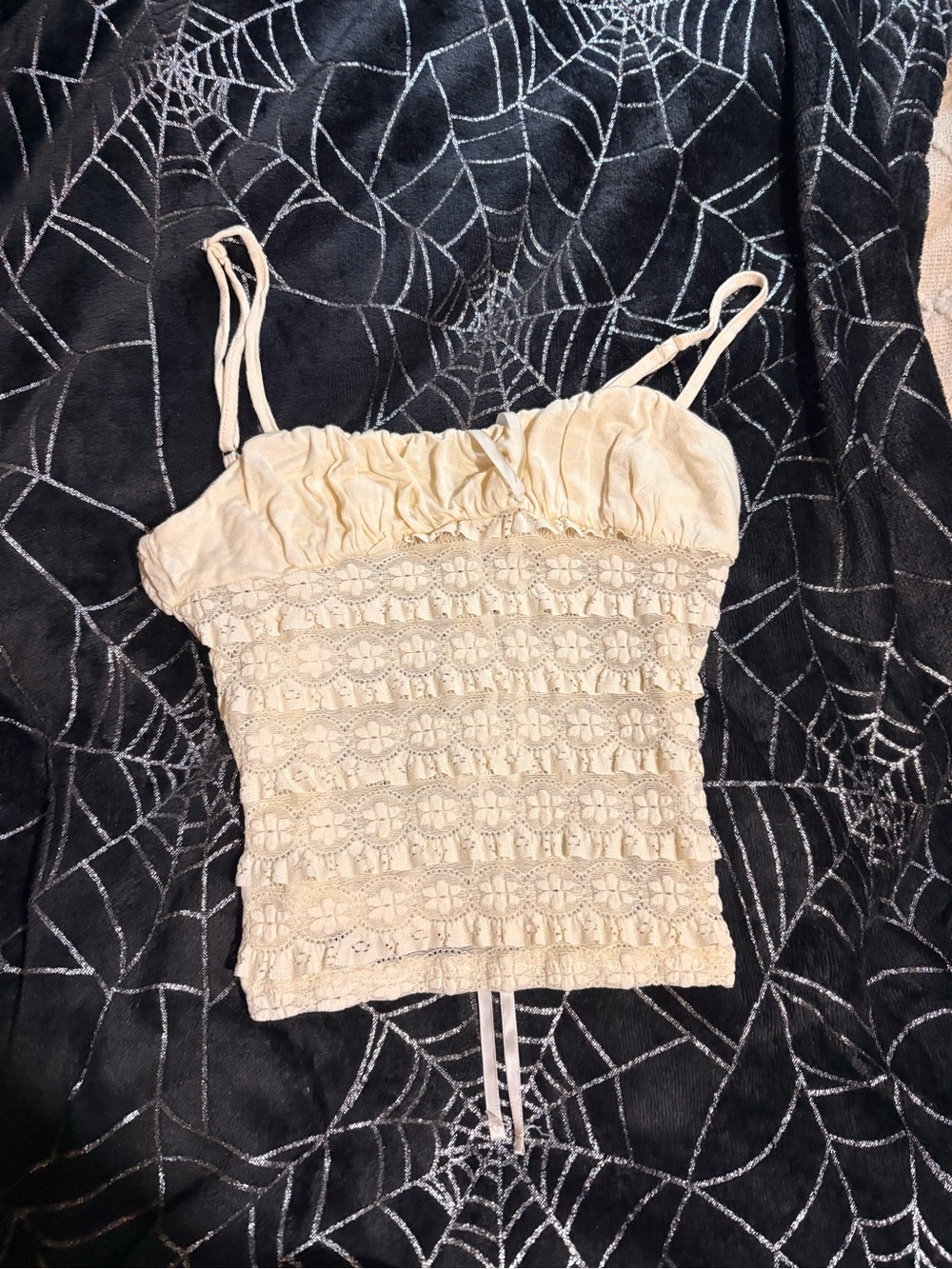 La Hearts Cream Crochet Smocked Camisole